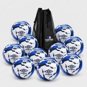 10 כדורי Umbro Neo Pioneer לבן/כחול מס' 5 ושק מקצועי